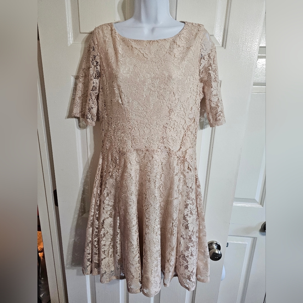 Julian Taylor Women 12 Cream Floral Lace Fit & Flare Dress Timeless Cottagecore - Picture 2 of 7